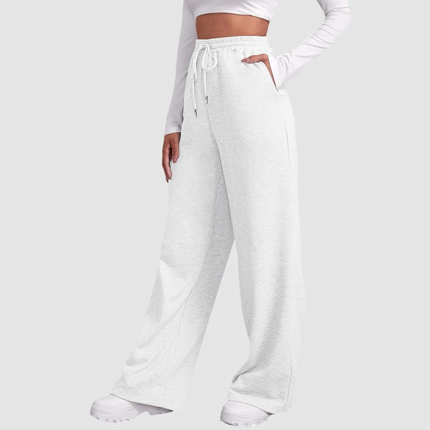 Women's Wide Leg Sweatpants Cozy Fleece Casual Jogger Pants Straight Leg Baggy Elastic High Waisted Yoga Pants