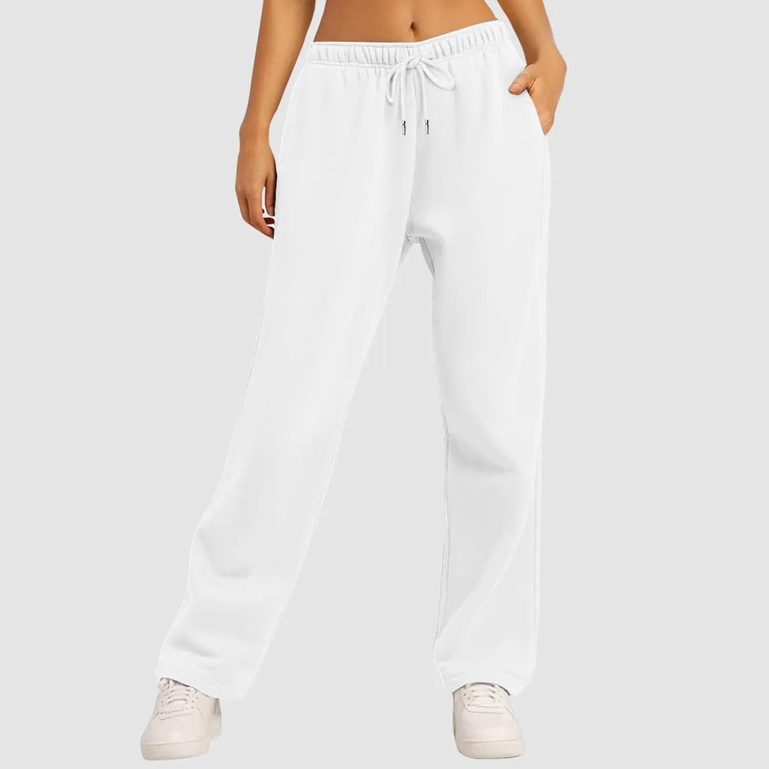 Women's Wide Leg Sweatpants Cozy Fleece Casual Jogger Pants Straight Leg Baggy Elastic High Waisted Yoga Pants