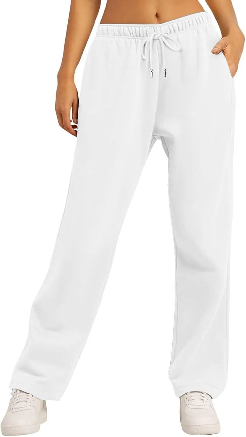Women's Wide Leg Sweatpants Cozy Fleece Casual Jogger Pants Straight Leg Baggy Elastic High Waisted Yoga Pants