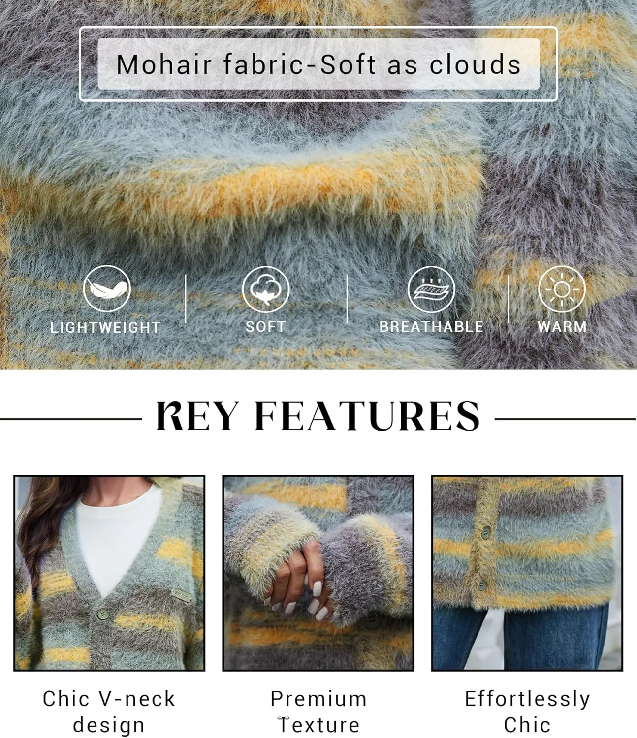 Women's Y2K Color-Block Striped V Neck Button Down Open Front Cardigan Sweater