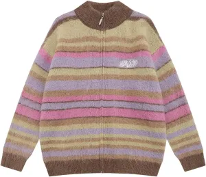 Women's Y2K Color-Block Striped V Neck Button Down Open Front Cardigan Sweater