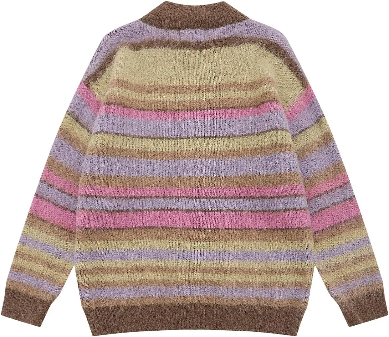 Women's Y2K Color-Block Striped V Neck Button Down Open Front Cardigan Sweater