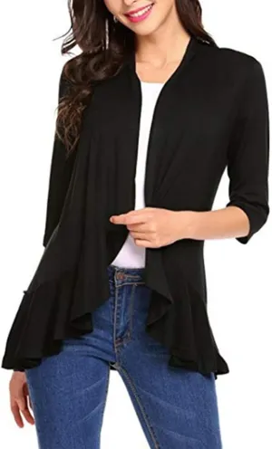 Wonderealy Lightweight Cardigans, Womens Lightweight Cardigan Open Front Cardigans Soft Draped Ruffles, Womens Sweater