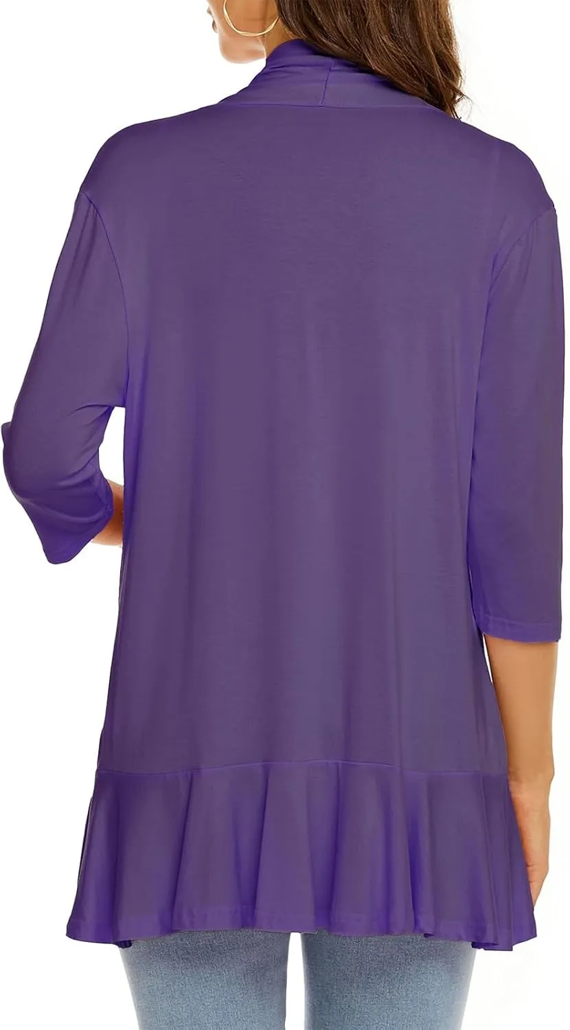Wonderealy Lightweight Cardigans, Womens Lightweight Cardigan Open Front Cardigans Soft Draped Ruffles, Womens Sweater