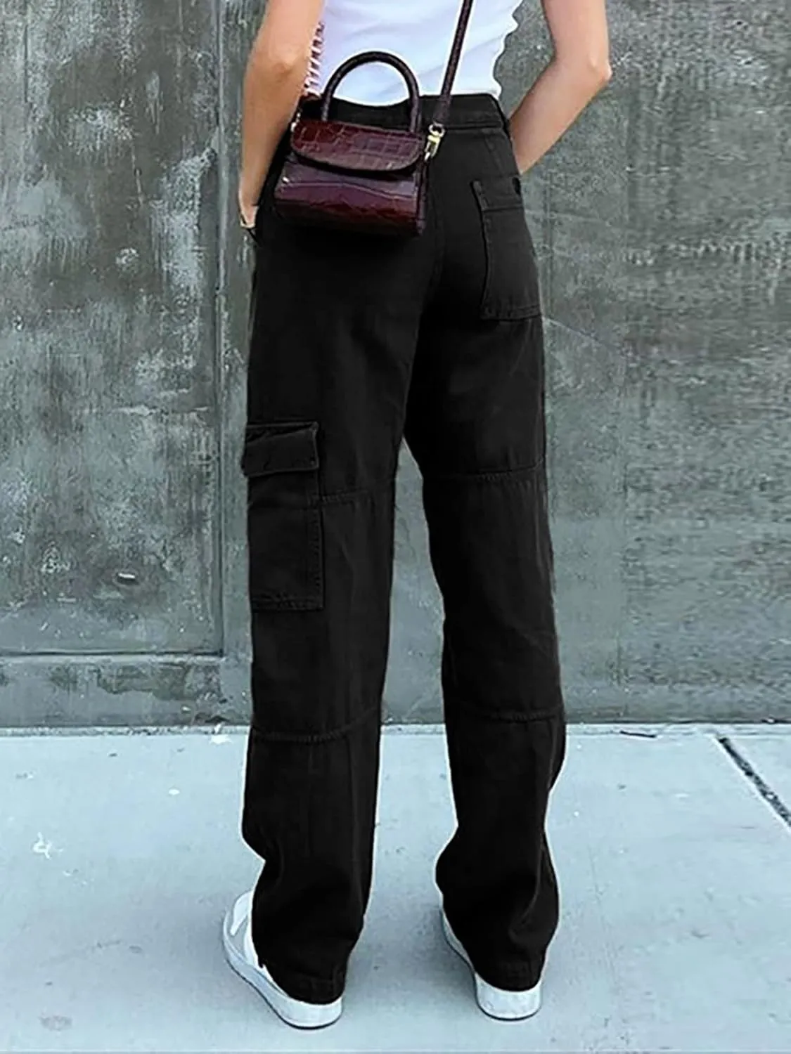 Xineicy Women's Baggy Boyfriend Jeans High Waist Distressed Denim Pants Wide Leg Straight Trousers Streetwear Pants