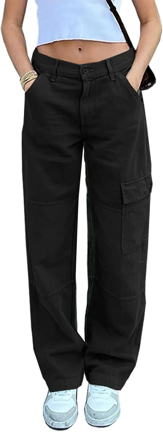 Xineicy Women's Baggy Boyfriend Jeans High Waist Distressed Denim Pants Wide Leg Straight Trousers Streetwear Pants