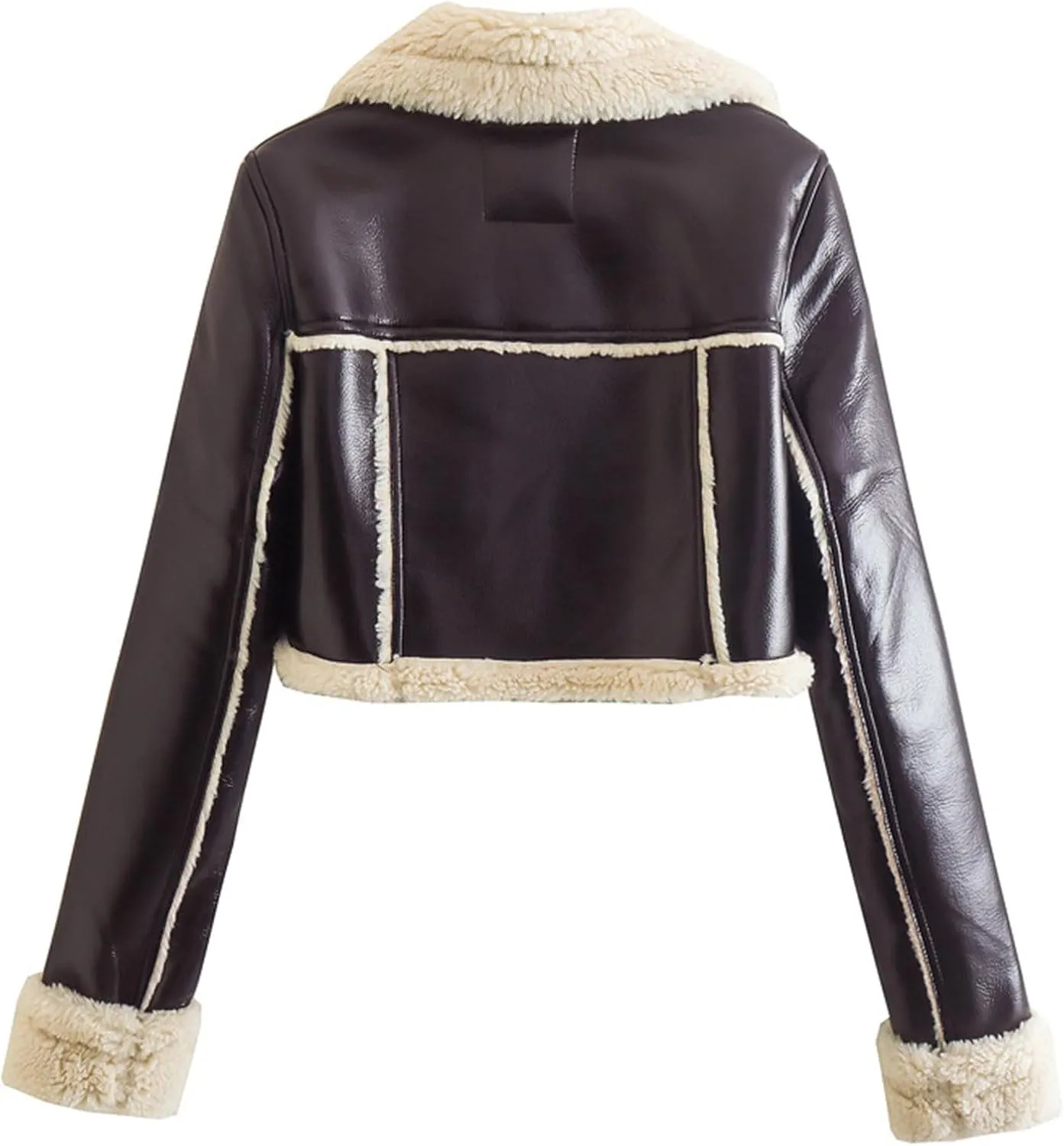 XUNRYAN Womens Faux-Leather Jacket Sherpa Coat Faux-Shearling Long Sleeve Parka Winter Warm Moto Bomber Aviator Coat