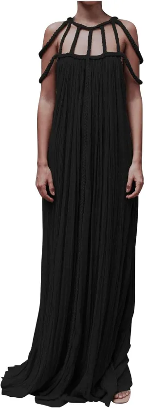 XUNRYAN Women's Sexy Spaghetti Strap Dress Backless Maxi Dresses Summer Cocktail Formal Crochet Halter Dress Vacation Outfit