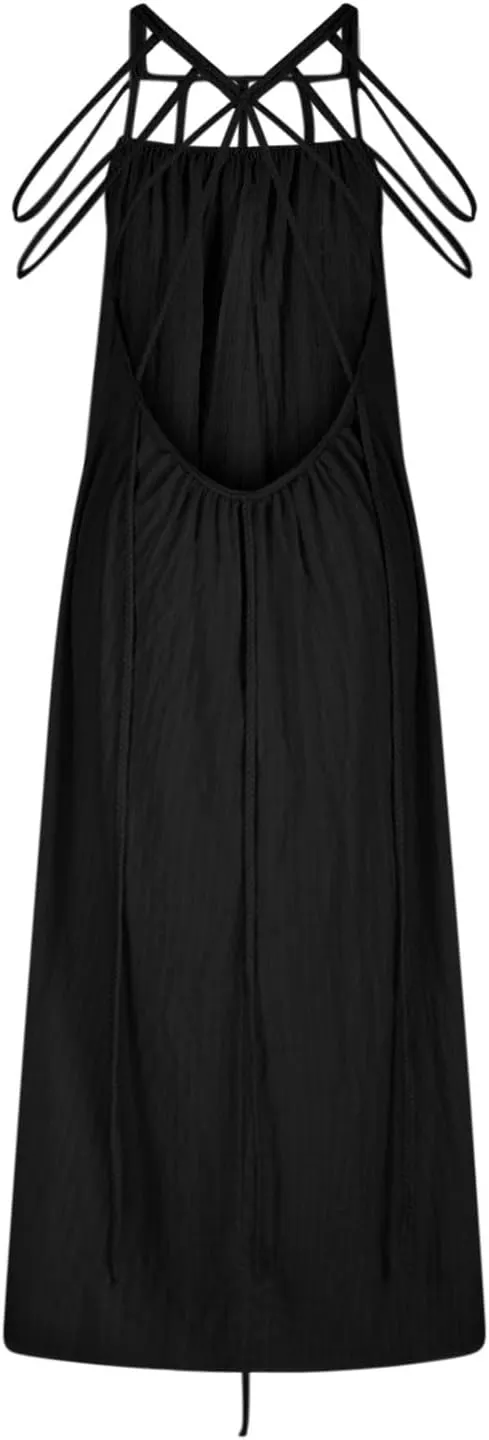 XUNRYAN Women's Sexy Spaghetti Strap Dress Backless Maxi Dresses Summer Cocktail Formal Crochet Halter Dress Vacation Outfit