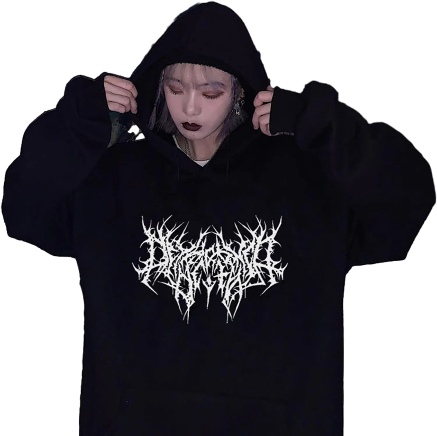 Y2K Grunge Gothic Graphics Hoodies Women Harajuku Aesthetic Hiphop Long Sleeve Oversized Sweatshirt Streetwear Autu