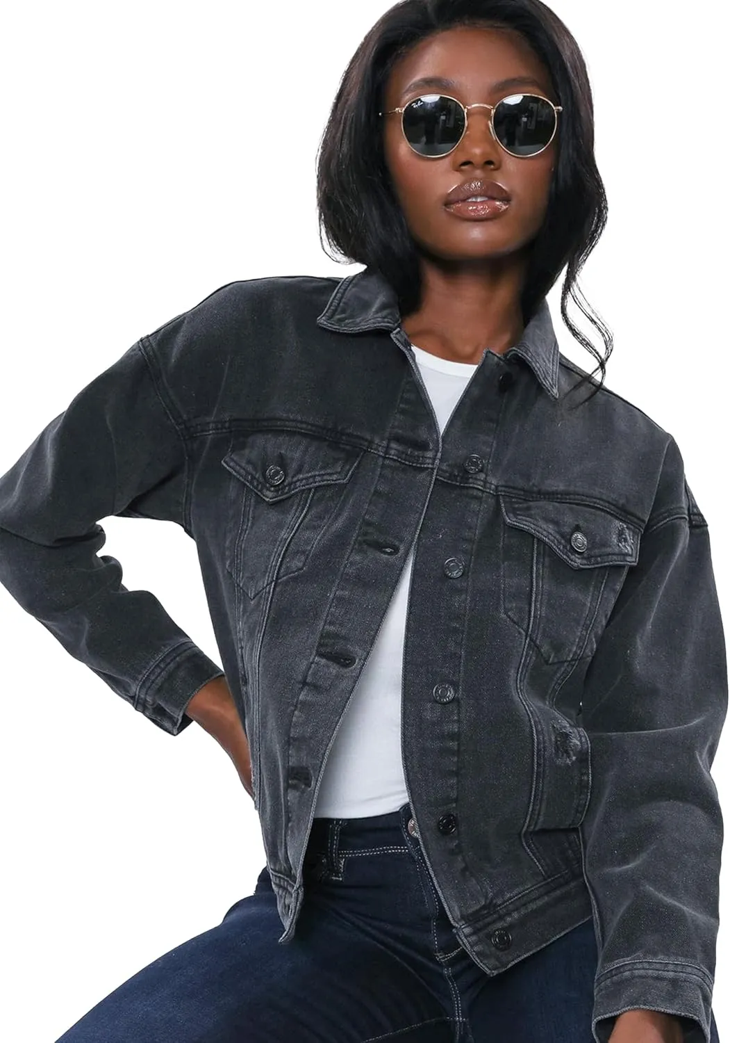 YMI Women's Junior Oversized Boyfreind Denim Jacket