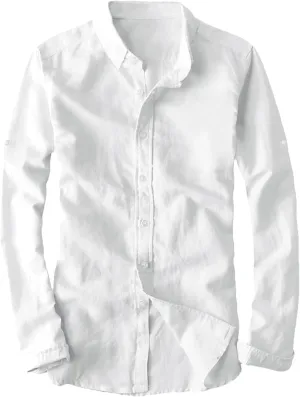 Youhan Men's Long Sleeve Fitted Linen Shirt