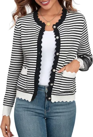 ZAFUL Women's Cardigan Sweaters 2024 Casual Long Sleeve Open Front Button Down Tweed Knit Cardigans Fall Jackets Outerwear