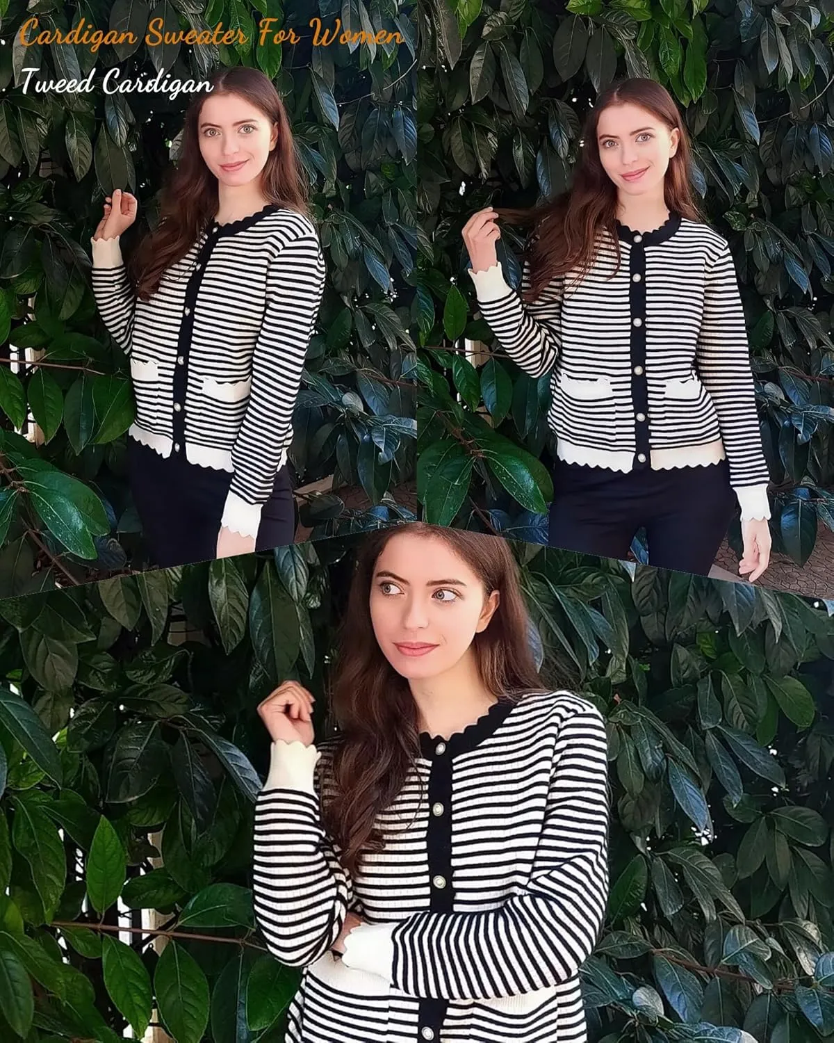 ZAFUL Women's Cardigan Sweaters 2024 Casual Long Sleeve Open Front Button Down Tweed Knit Cardigans Fall Jackets Outerwear