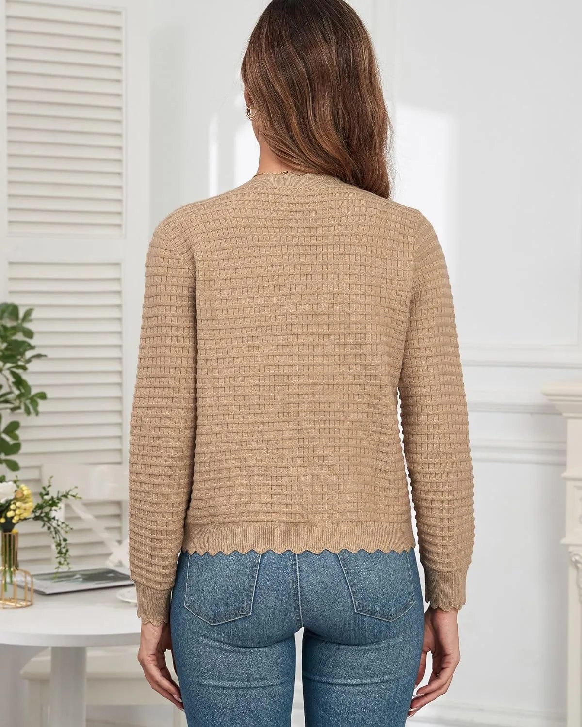 ZAFUL Women's Cardigan Sweaters 2024 Casual Long Sleeve Open Front Button Down Tweed Knit Cardigans Fall Jackets Outerwear