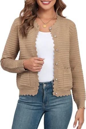 ZAFUL Women's Cardigan Sweaters 2024 Casual Long Sleeve Open Front Button Down Tweed Knit Cardigans Fall Jackets Outerwear