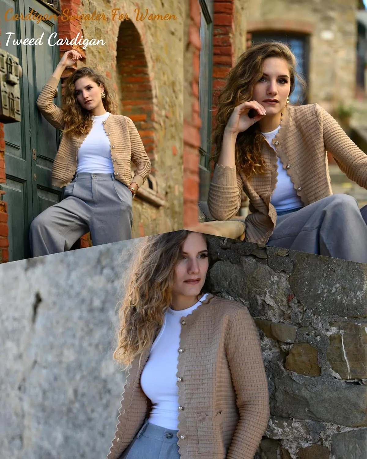 ZAFUL Women's Cardigan Sweaters 2024 Casual Long Sleeve Open Front Button Down Tweed Knit Cardigans Fall Jackets Outerwear