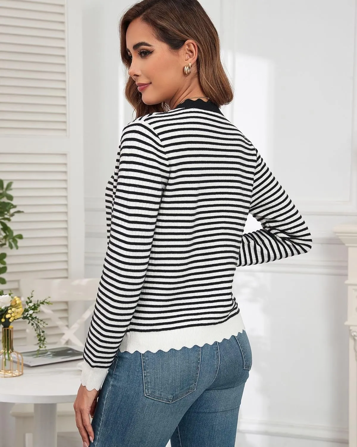 ZAFUL Women's Cardigan Sweaters 2024 Casual Long Sleeve Open Front Button Down Tweed Knit Cardigans Fall Jackets Outerwear