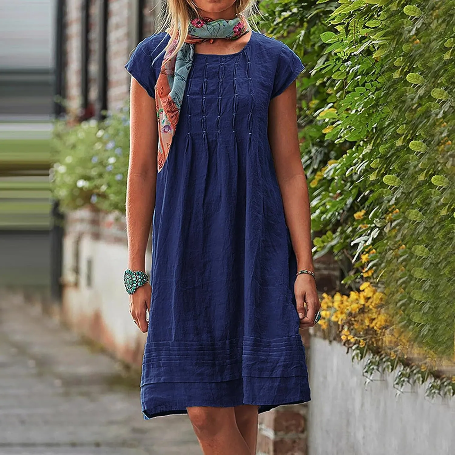 ZDRZK Midi Dresses for Women 2024 Casual Cotton Linen Summer Plus Size Sundresses Beach Vacation Loose Fit Flowy Dress