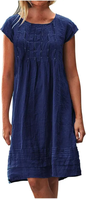 ZDRZK Midi Dresses for Women 2024 Casual Cotton Linen Summer Plus Size Sundresses Beach Vacation Loose Fit Flowy Dress