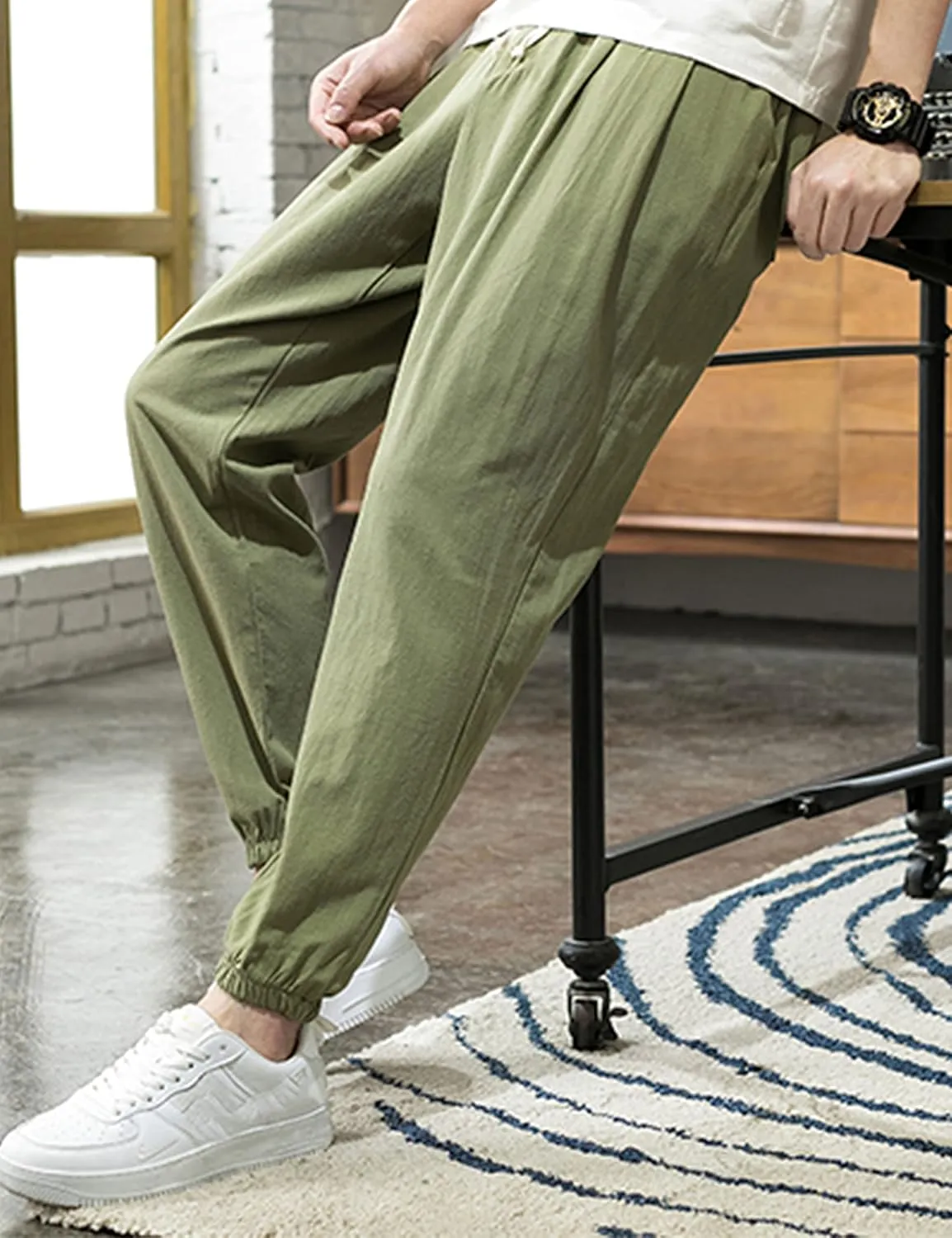 Zontroldy Men's Pants Cotton Linen Yoga Golf Beach Jogger Sweat Lounge Harem Pants Trousers
