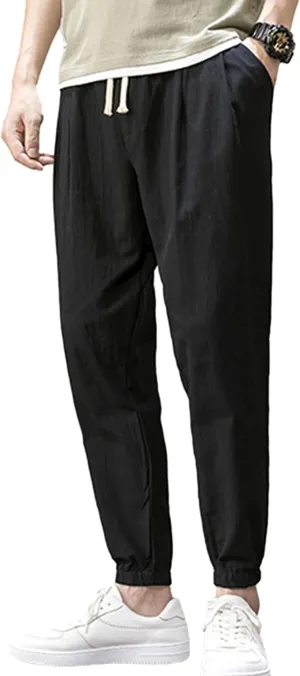 Zontroldy Men's Pants Cotton Linen Yoga Golf Beach Jogger Sweat Lounge Harem Pants Trousers