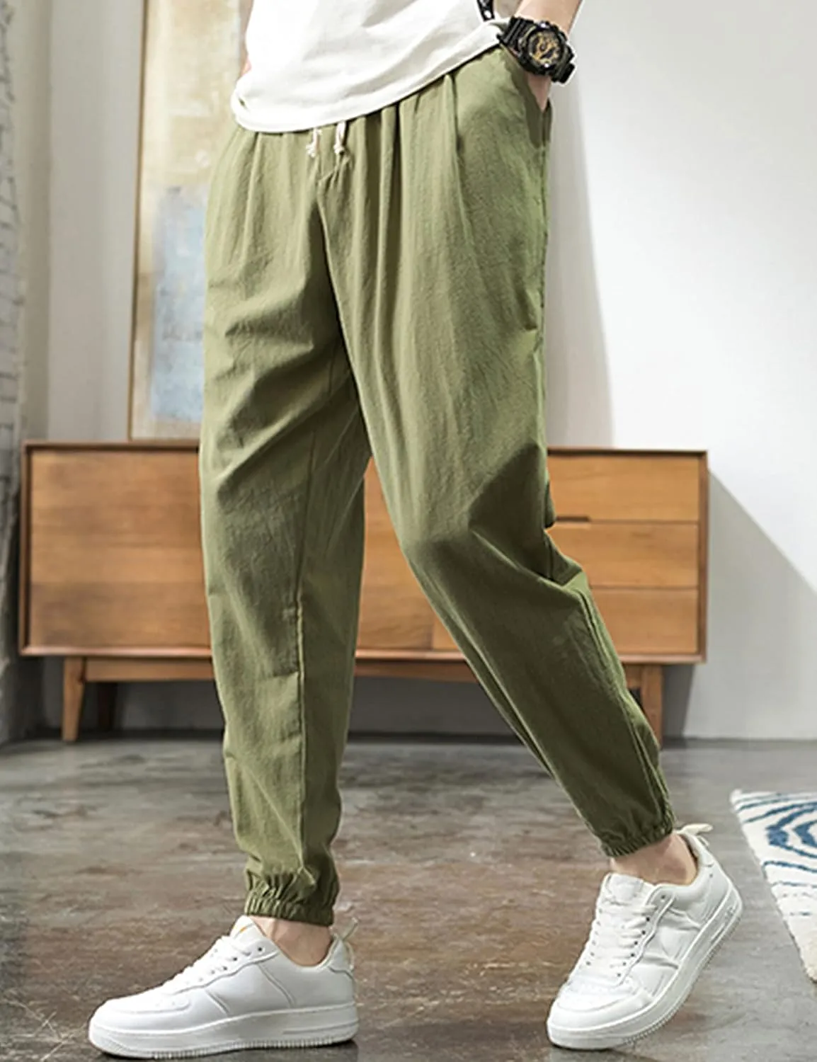 Zontroldy Men's Pants Cotton Linen Yoga Golf Beach Jogger Sweat Lounge Harem Pants Trousers