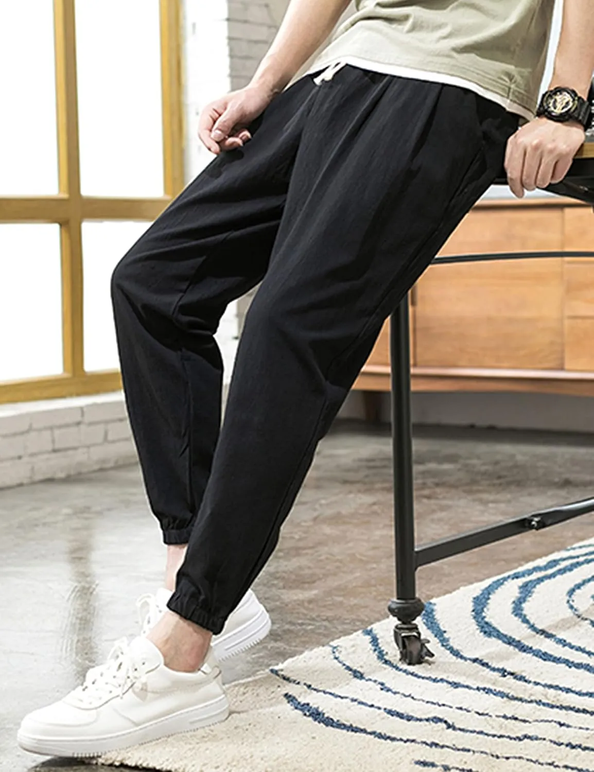 Zontroldy Men's Pants Cotton Linen Yoga Golf Beach Jogger Sweat Lounge Harem Pants Trousers
