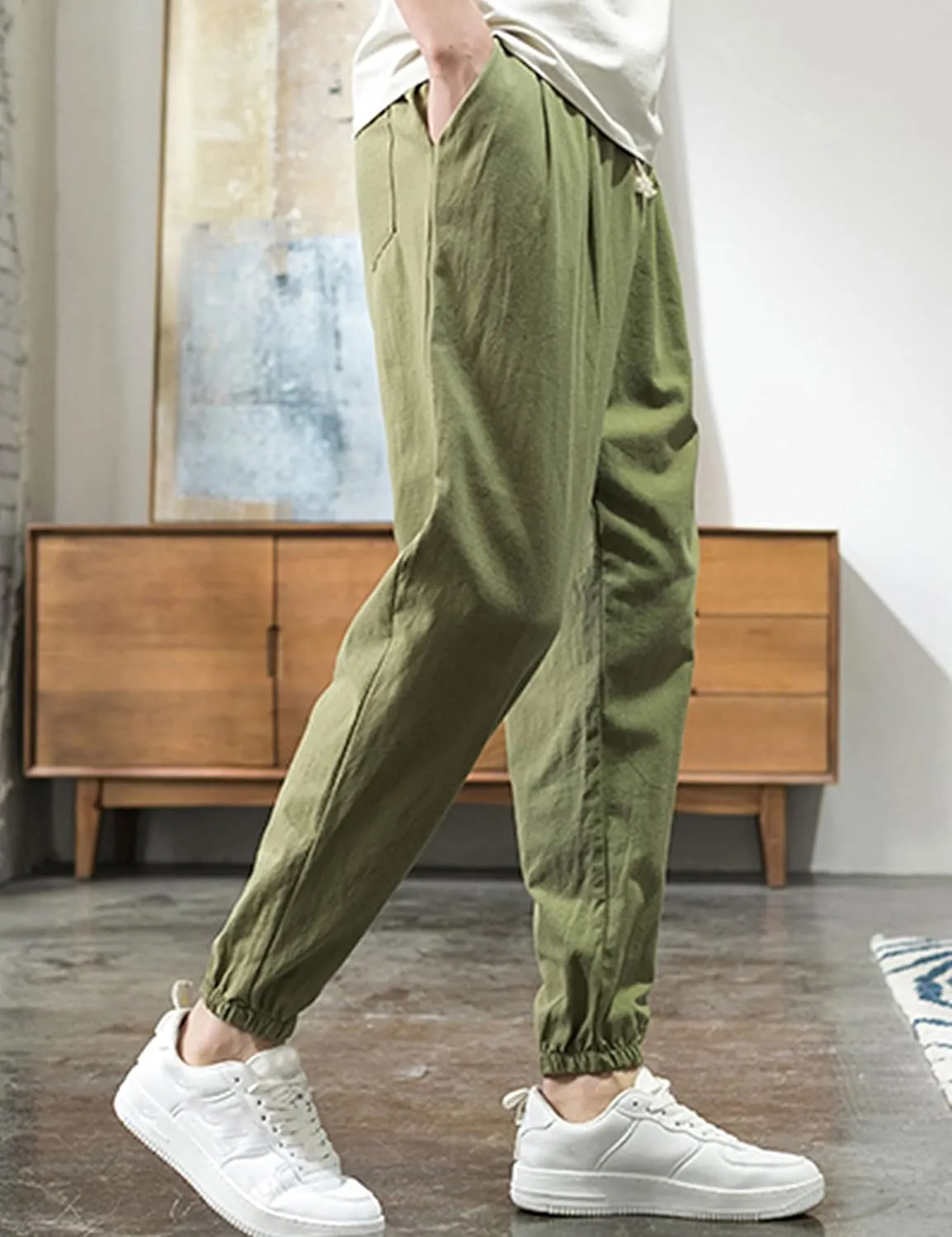 Zontroldy Men's Pants Cotton Linen Yoga Golf Beach Jogger Sweat Lounge Harem Pants Trousers