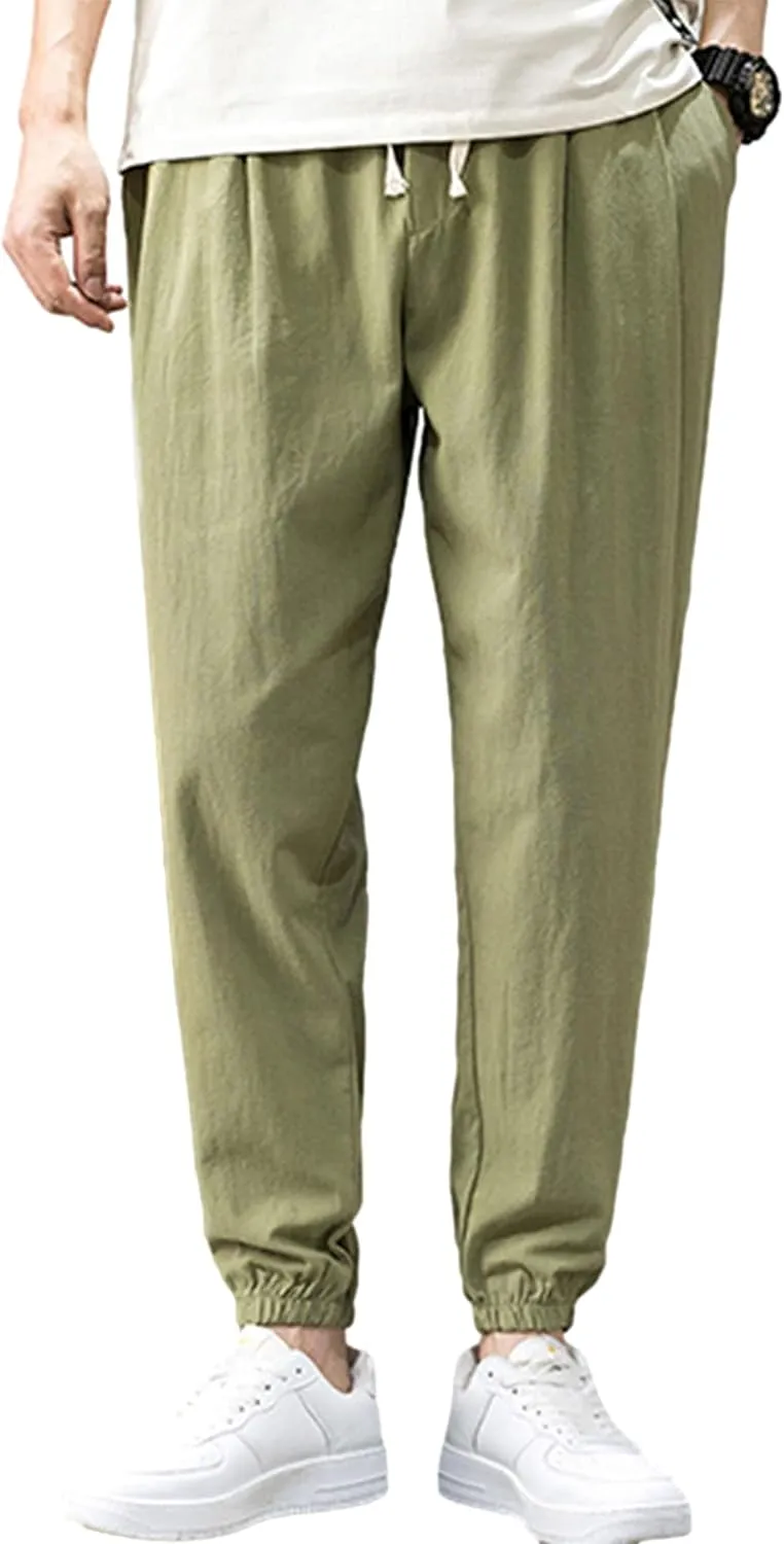 Zontroldy Men's Pants Cotton Linen Yoga Golf Beach Jogger Sweat Lounge Harem Pants Trousers